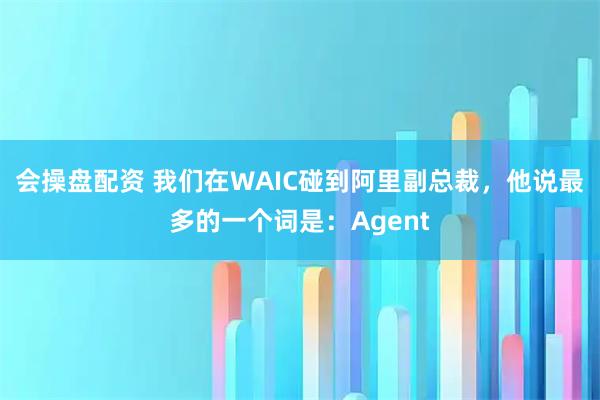 会操盘配资 我们在WAIC碰到阿里副总裁，他说最多的一个词是：Agent